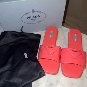 Authentic Pink Prada Leather Rubber Slides.